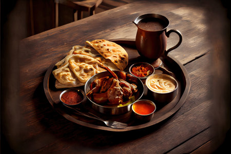 Indian food Thali Indian style meal for breakfast Ai generated imageの素材