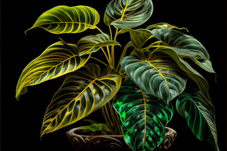 leaves, loves and cares for house plant Ai generated imageの素材