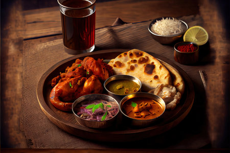 Indian food Thali Indian style meal for breakfast Ai generated imageの素材