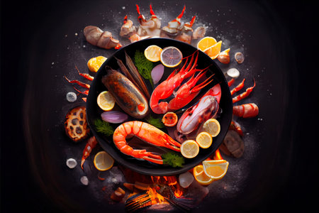 Boiled Seafood on ice - King Crab Ai generated imageの素材