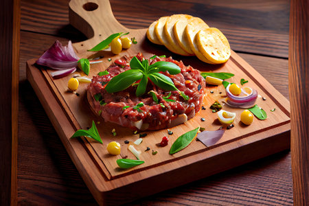 Healthy Beef tartare with capers Ai generated imageの素材