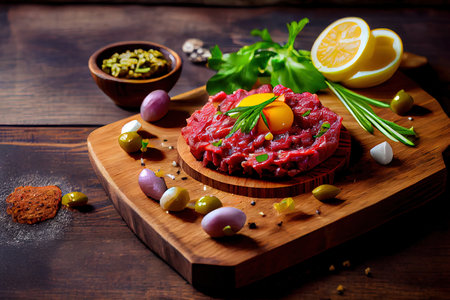 Healthy Beef tartare with capers Ai generated imageの素材