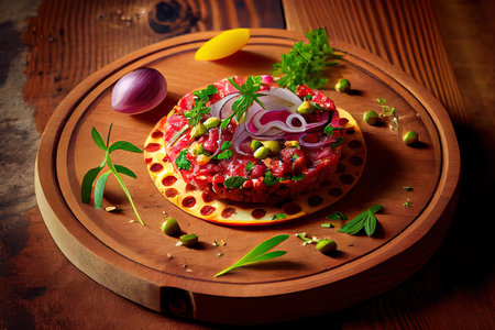 Healthy and Cooking Beef tartare with capers Ai generated imageの素材