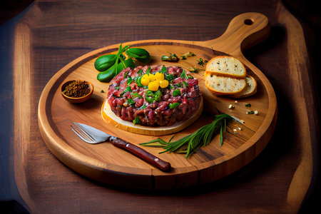 Healthy Beef tartare with capers Ai generated imageの素材