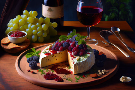 Awesome Cheese plate with soft cheese Ai generated imageの素材