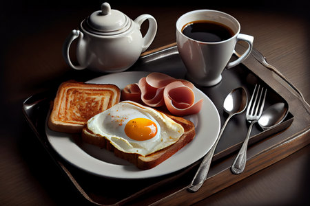 Interesting Breakfast with fried egg healthy fresh food Ai generativeの素材
