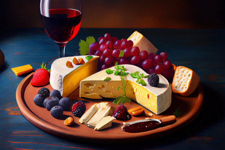 Cheese plate with soft cheese Ai generated imageの素材