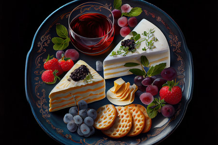 Cheese plate with soft cheese Ai generated imageの素材