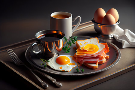 Breakfast with fried egg healthy fresh food Ai Generated Imageの素材