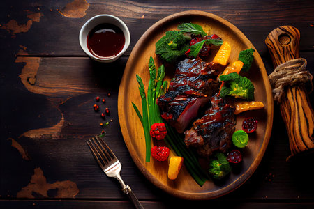 Grilled Venison Ribs with baked vegetables Ai generated imageの素材