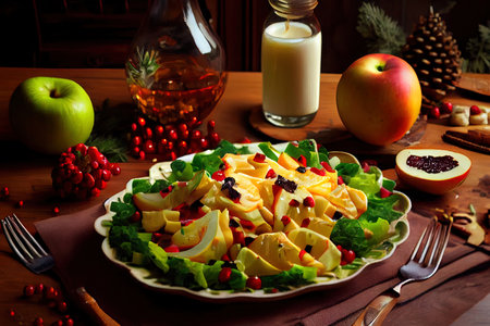 Healthy Homemade Salad with Apples Ai generated imageの素材