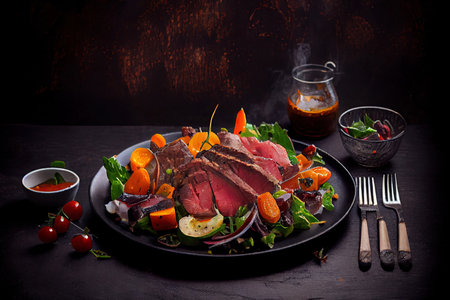 Salad with Roast Beef and vegetables Ai generated imageの素材