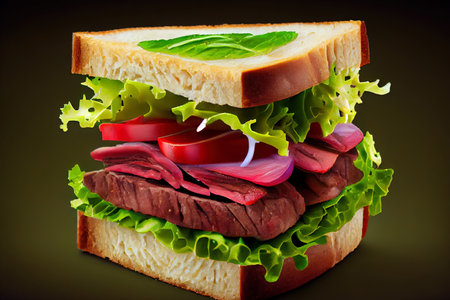 Delicious Sandwich with beef steak rare Ai generated imageの素材