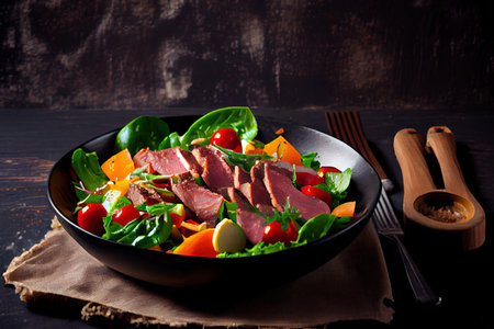 Salad with Roast Beef and vegetables cooking meal Ai generated imageの素材