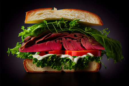 Sandwich with beef steak rare Ai generated imageの素材