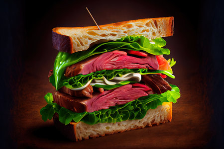 Sandwich with beef steak rare Ai generated imageの素材