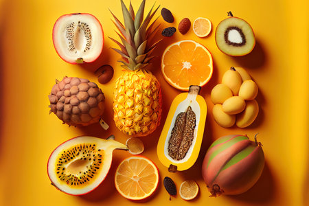 Tropical exotic fruits assorted Pineapple Ai generated imageの素材