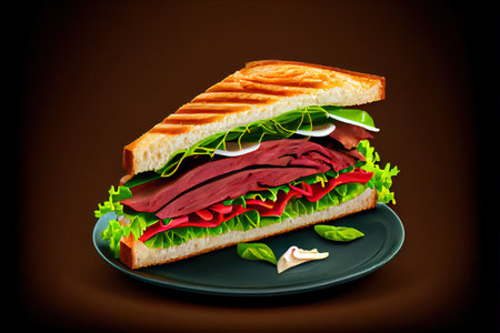 Sandwich with beef steak rare Ai generated imageの素材