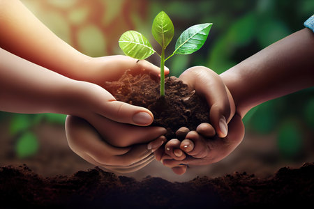 Green environment cultivate and sustain earth day concept banner. Generative Aiの素材