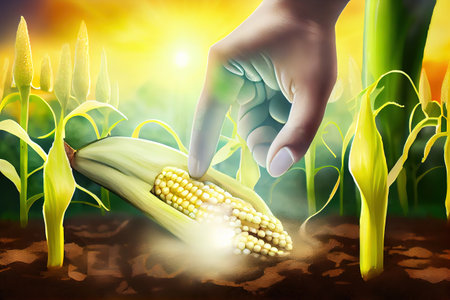 Planting green corn seeds in fertile soil. Generative Aiの素材