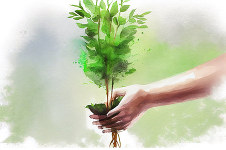 Hands protecting plant. Generative Aiの素材