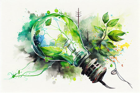 Renewable Energy. Hand holding light bulb energy sources for renewable.Generative Aiの素材