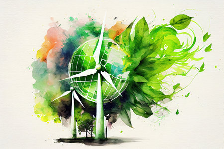 hand holding light bulb against nature, icons energy sources for renewable. Generative Aiの素材