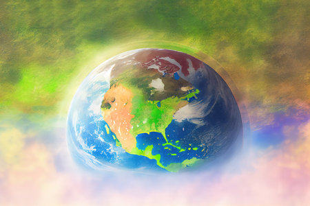 Close up of green planet in your hands. save earth. Generative Aiの素材