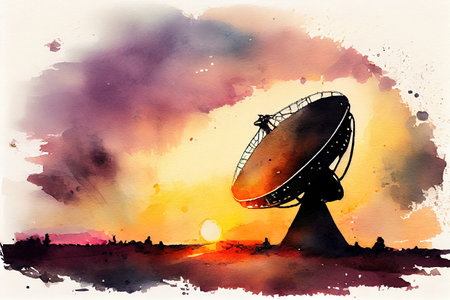 Satellite communication technology network image background for design sunset. Generative Aiの素材