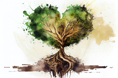 Artistic painting heart shaped tree. Generative Aiの素材