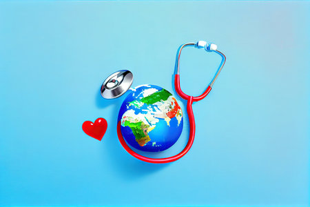 Global health care, watercolor oil painting effect. Generative Aiの素材