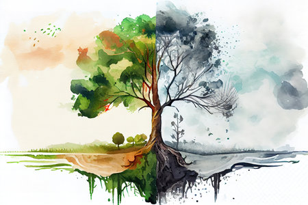Sick earth from pollution concept. Generative Aiの素材