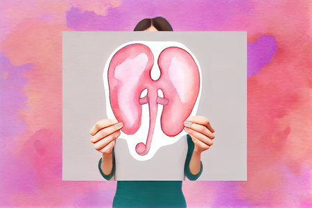 Woman holding kidney shaped paper on pink background. Generative Aiの素材