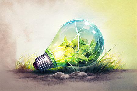 Light bulb is located on the soil. Generative Aiの素材