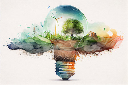 Light bulb is located on the soil. Generative Aiの素材