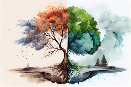 Tree is in two seperate state to show that the world is in danger. Generative Aiの素材