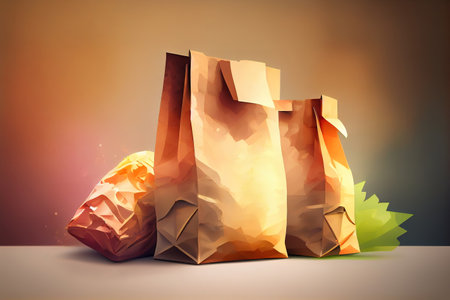Separate garbage collection paper bag egg packing and aluminum can eco concept flat. Generative Aiの素材