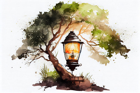 Energy saving technology with bulbs and trees grow on the stack a natural green. Generative Aiの素材