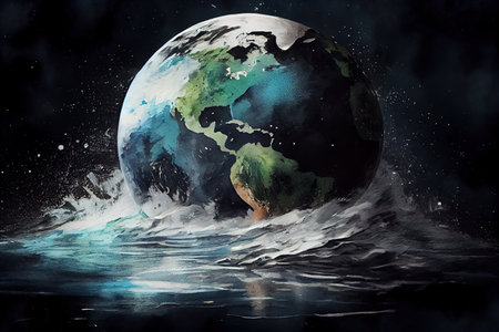 World is destroyed by the wave of water. Generative Aiの素材