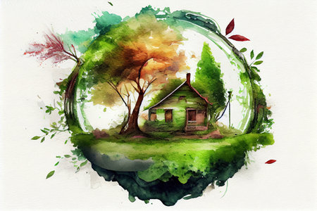 Grassy globe under a cloud with sunlight. Generative Aiの素材
