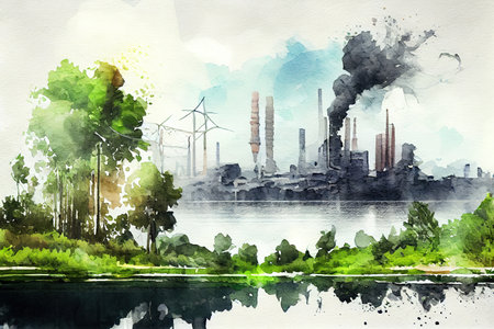 Ecology and green environment concept, watercolor oil painting effect. Generative Aiの素材