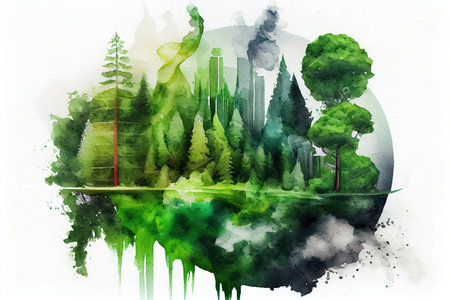 Ecology and green environment concept, watercolor oil painting effect. Generative Aiの素材