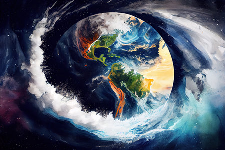 World is destroyed by the wave of water. Generative Aiの素材