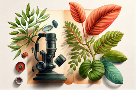 Above view plants and laboratory items. Generative Aiの素材