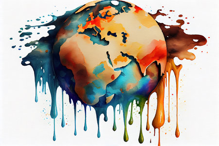 Global warming design element in watercolor. Generative Aiの素材