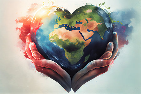 World heart health day, charity concept with collaborative hands protection in heart shape. Generative Aiの素材