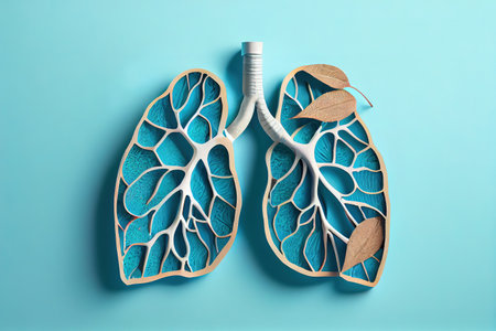 Lungs paper decorative model with medical stethoscope on light blue background. Generative Aiの素材