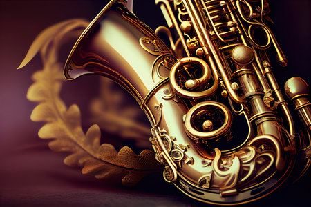 Golden colored saxophone, Oil painting effect. Generative Aiの素材