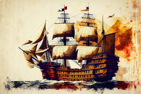 Hand drawn flat columbus day background. Generative Aiの素材