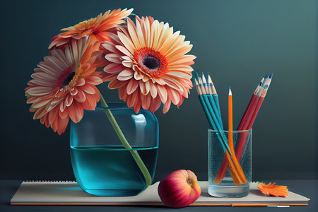 Beautiful flower on wooden table. Generative Aiの素材